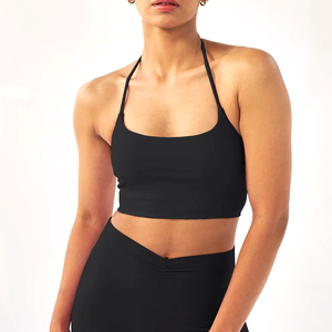 High Quality Women Black <b>Halter</b> Sports <b>Bra</b> Square <b>Neck</b> Medium Support Yoga Top Spandex Polyester Sports <b>Bra</b> By - Product Image 1