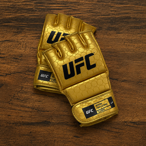 Guantes de Entrenamiento de MMA y Sanda Oficiales de la UFC, Medios Dedos, Ligeros, Antideslizantes, con Cierre de Velcro, Dorados y Negros, para Autógrafos - Product Image 6
