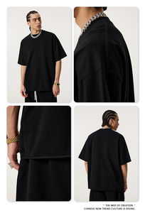 Ensemble deux pièces en coton pour homme avec logo personnalisé, t-shirt décontracté d'été et short à volants, motif à motifs, grande taille, séchage rapide - Product Image 6