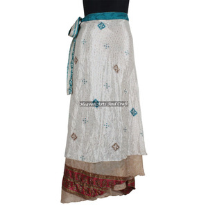 2026 High Quality Indian Silk Sari Magic <b>Wrap</b> <b>Skirts</b> 2 Layer Reversible Maxi Plus Size Bohemian Style - Product Image 2