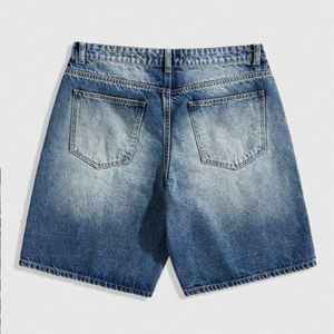 Shorts en jean décontractés mi-taille pour hommes, style rétro américain, avec logo personnalisé brodé, écologiques, respirants, streetwear, couleur foncée, collection 2026 - Product Image 3