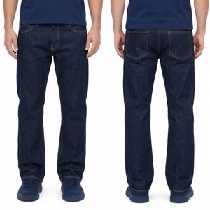 Jean droit bleu foncé personnalisé pour homme, 100 % coton, coupe classique, délavage propre, taille mi-haute, pantalon en denim décontracté - Product Image 4