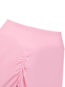 Shorts Deportivos de Cintura Alta Color Rosa para Mujer, Shorts de Yoga y Fitness de Color Sólido, Cintura Elástica, Tejido de Spandex y Poliéster - Product Image 4