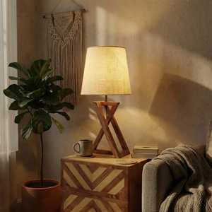Lampe de table scandinave en bois artisanal avec abat-jour en lin blanc E27 LED Lumière chaude 2700K pour l'éclairage décoratif de la chambre - Product Image 4