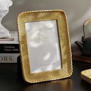 <b>Gold</b> Metal Photo <b>Frame</b> Rectangle Embossing Printing Decorative Display - Product Image 1