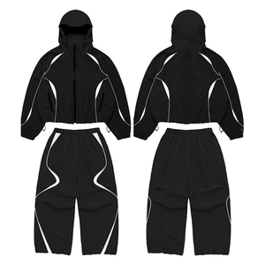 Ensemble de course 2 pièces plissé en nylon respirant personnalisé pour homme, coupe-vent réfléchissant, tenue de sport décontractée d'hiver - Product Image 4
