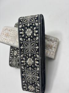 Black and white thread work embroidered <b>laces</b> for apparel decor and crafts OEM wholesale export worldwide supply. - Product Image 4