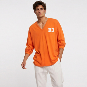 T-shirt à manches longues pour homme, col en V, avec impression de logo personnalisé, coupe ample décontractée, t-shirt en coton, style streetwear, t-shirt surdimensionné pour homme - Product Image 1