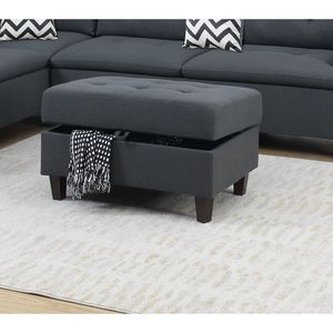 Divano Sezionale con Cuscini Color Carbone e Pouf in Tessuto Simil-Lino per Soggiorno, Arredamento Elegante - Product Image 2