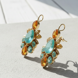 ต่างหูหยดน้ำประดับพลอยรูปทรงและขนาดต่างๆ ขนาด 5 นิ้ว |   เงินแท้ 925 ชุบทอง 18K ของขวัญสุดเพอร์เฟกต์สำหรับเธอ - Product Image 1