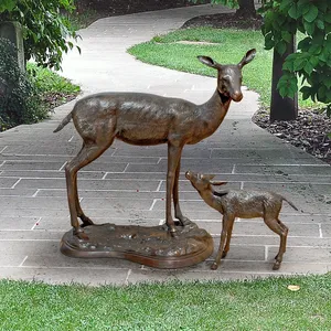 Bronze Deer Sculpture Outdoor Garden Decor Handmade Animal <b>Figure</b> Traditional Style Floor Mount 42.5 In Height - Product Image 5