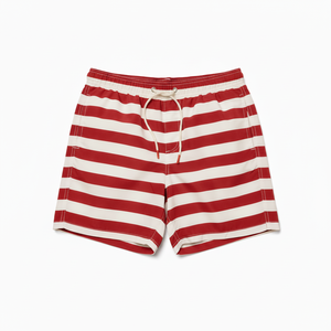 <b>Red</b> White Striped High Waist Front Logo Knitted Spandex/Polyester Breathable Comfortable Customizable <b>Men's</b> Drawstring <b>Shorts</b> - Product Image 1