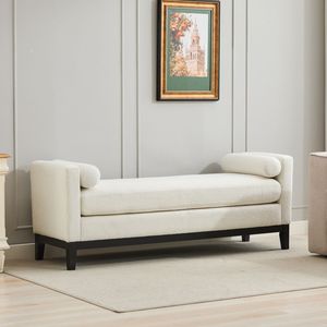 Elegante sofá cama con patas de madera de 66.34 pulgadas, otomana tapizada y 2 almohadas decorativas para dormitorio o sala de estar - Product Image 1