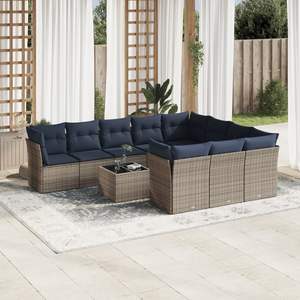 Ensemble de canapé de patio en rotin poly gris de 11 pièces avec coussins Collection de meubles d'extérieur durables - Product Image 1