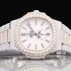 Trendy 18mm Antique Hip Hop Style Two Tone Yellow <b>White</b> Moissanite Diamond Stainless Steel <b>Watch</b> Business Fashion Quartz Glass - Product Image 1
