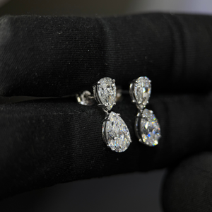 14K <b>Gold</b> 4.50 Carat Lab Grown Diamond Pear Shape Two Stone Drop <b>Dangle</b> <b>Earrings</b> for Women Wedding Anniversary Custom Jewelry - Product Image 2