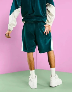 <b>Men's</b> Casual Summer Two-Piece Set Breathable Velvet Stand Neck Long Sleeve Half Zip Sweatshirt Drawstring Side Pockets Shorts - Product Image 5