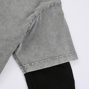 Professional High Quality Acid Wash Grey <b>Black</b> Layered Oversized Crewneck <b>Long</b> Sleeve Cotton Wear Men Double Layer <b>T</b>-<b>Shirt</b> - Product Image 2