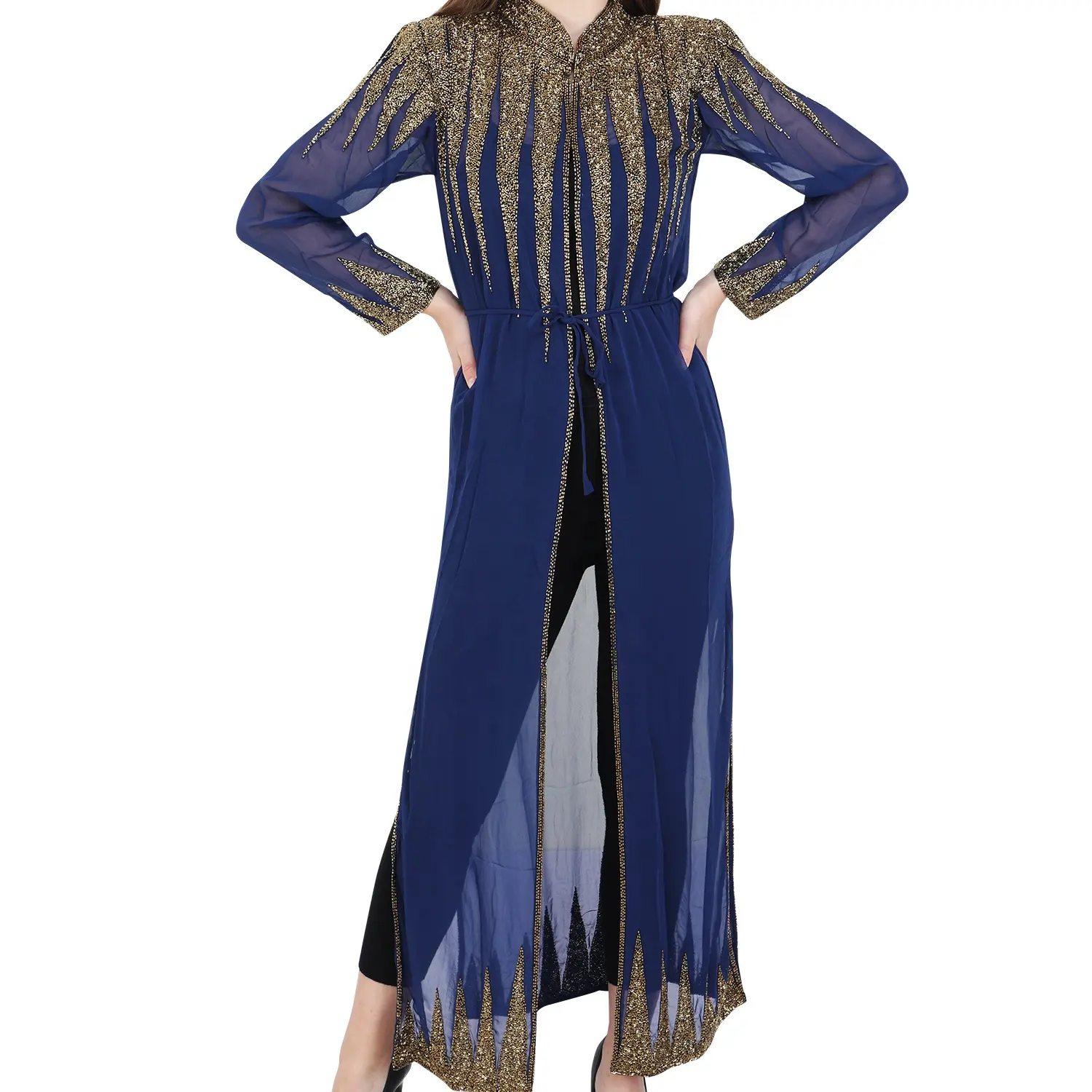 Thương Hiệu Mới Phong Cách Hợp Thời Trang Abaya Dubai Ăn Mặc Giản Dị Sang Trọng Cao Cấp Sequins Thêu Kaftans Kimono Phụ Nữ Đen Maxi Dress 2022