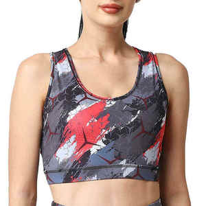 Soutien-gorge de sport jaune uni pour femme, bretelles croisées, col rond, haut de yoga sans couture - Product Image 2