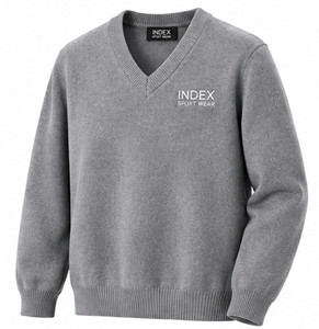 Pull en tricot à col en V pour homme INDEX, gris uni, manches longues, avec logo - Product Image 3