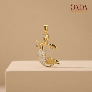 Collar con Colgante de Sirena en Tono Dorado, Joyería con Diamantes Brillantes, Colgante de Moda Inspirado en el Océano - Product Image 2