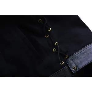 <b>Men</b>’s Black Leather Motorcycle Riding Vest Sleeveless Breathable <b>Biker</b> Waistcoat with Front Zip & Snap Button Closure - Product Image 4