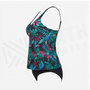 Traje de baño de una pieza con estampado floral para mujer, cuello en V, halter, push-up, cintura alta, elástico - Product Image 3