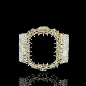 <b>Gold</b> Iced Out Spike Bezel DW5600 <b>Watch</b> Case Cover for <b>Men</b> Women Hip Hop Jewelry - Product Image 1