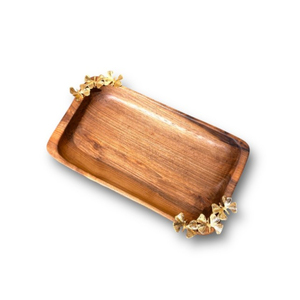Plateau de service en bois de haute qualité avec accents floraux dorés, plateaux de service vintage pour aliments, plateau à fromage, plateau en bois - Product Image 1
