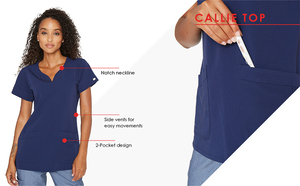 Tunique d'hôpital pour femmes, haut de gamme, col en V, bleu roi, deux poches, extensible, uniforme médical d'allaitement, vêtements de travail en gros, tunique de salon - Product Image 2