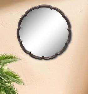 Miroir mural rond à bords festonnés, cadre en bois, design décoratif traditionnel - Product Image 5