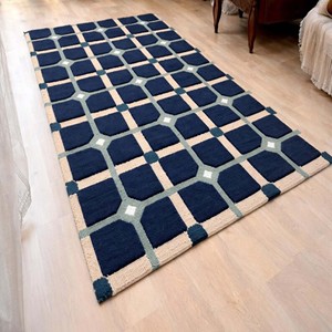 Loop Cut Pile Geometric Area Rug Blue Modern Hand Tufted Carpet Soft Luxury Designer <b>Floor</b> Mat for Livingroom Bedroom Home Decor - Product Image 3
