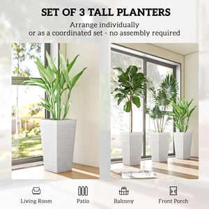 Set di 3 Fioriere da Esterno dal Design Classico da 22,8 Pollici con Finitura Effetto Pietra Colore Bianco Impilabili Design Affusolato Foro di Drenaggio Ruote - Product Image 4