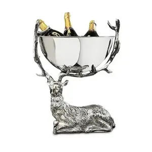 Bol à champagne en aluminium doré avec poignée en forme de tête de renne, pour refroidir les bouteilles, utilisation à la maison et lors de fêtes. - Product Image 2