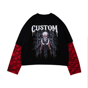 เสื้อยืดโอเวอร์ไซส์สีดำสำหรับผู้ชาย แต่งขอบสีขาวตัดกัน พร้อมลายกราฟิกด้านหน้า สไตล์สตรีทแวร์ แขนสั้น ผ้าฝ้าย - Product Image 4