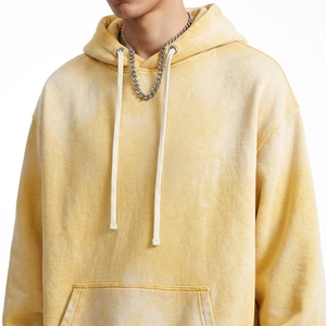 Men's Winter Vintage <b>Yellow</b> Hooded Acid Wash Breathable <b>Tracksuit</b> Set Solid Color Casual Loose Fit Full Length Polyester - Product Image 6