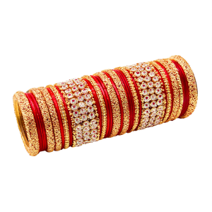 Gold Plated Crystal Ruby Pearl Meenakari Bridal <b>Bangles</b> <b>Set</b> - Product Image 3