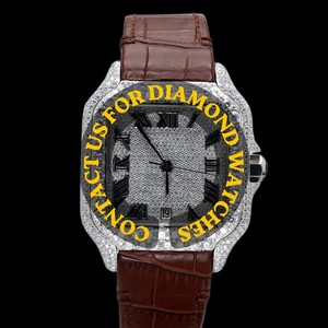 Reloj de Pulsera Hip Hop con Diamantes Moissanite de Diseño Único, Correa de Cuero Marrón, Esfera Cuadrada, Claridad VVS, Reloj de Hombre de Diseño Lujoso - Product Image 4