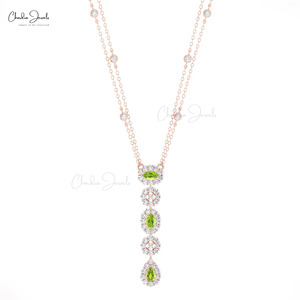 Collier artisanal en or véritable 14 carats avec péridot multi-pierres de 0,63 ct serti à griffes et diamants G-H, bijoux de mariée en gros - Product Image 3