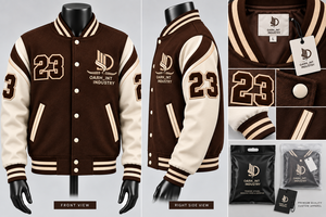 Chaqueta Varsity de Invierno Ecológica para Hombre, Color Marrón y Blanco, con Logotipo Personalizado Bordado OARH INT INDUSTRY, Estilo Preppy, Cuello Camisero - Product Image 6