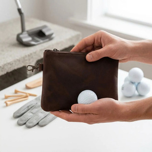 Pochette de golf en cuir faite à la main, avec fermeture éclair de qualité supérieure et organisation pratique, en vente à prix réduit. - Product Image 6