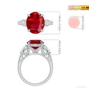 Anillo de Compromiso de Oro Sólido de 14K con Rubí Ovalado y Diamante en Forma de Pera Lateral, Joyería Fina Hecha a Mano y Personalizada para Boda - Product Image 2