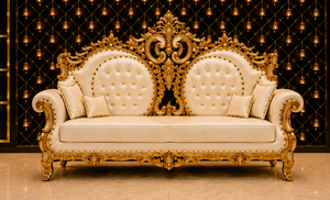 Ensemble de canapés Maharaja en or blanc luxueux pour scène de mariage, meubles sculptés royaux pour la réception des mariés, décoration d'événements USA - Product Image 4