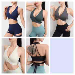 Nouveau Soutien-gorge de Sport Sexy à Cordon de Serrage pour Femme, Col en V, pour Yoga, Fitness, Course et Entraînement, avec Dos Élégant - Product Image 6