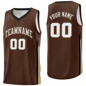 Custom <b>Brown</b> Basketball Jersey V-Neck Sleeveless Mesh Team Name Number Sublimated Print Unisex Adult Apparel - Product Image 1