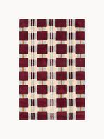 Tapis moderne classique bordeaux à motif floral en laine, noué à la main, à poils plats, épaisseur moyenne, durable, motif quadrillé, pour salon