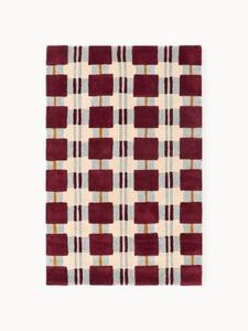 Alfombra Moderna de Lana con Diseño Geométrico a Cuadros Color Borgoña, Alfombra Tejida a Mano con Patrón de Cuadrícula para Sala de Estar, Dormitorio, Decoración del Hogar - Product Image 4