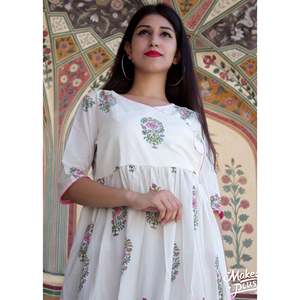 Vestido Angrakha Rosa de Algodón, Estampado a Mano, Estilo Casual, India Pakistán, Talla XS - Product Image 3