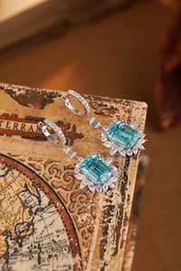 Luxury Women's Drop <b>Earrings</b> 925 Silver Rhodium Plated Crystal <b>Emerald</b> Cut Flower Design Wedding Jewelry - Product Image 6
